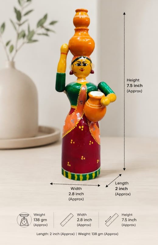 Rajasthani Woman Wooden Doll – Traditional Hand-Painted Figurine