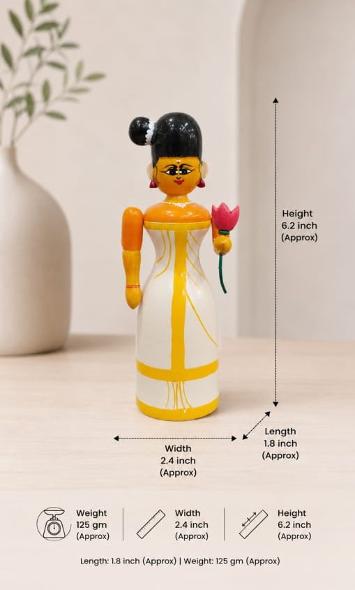 Traditional Woman with Lotus – Hand-Painted Wooden Doll
