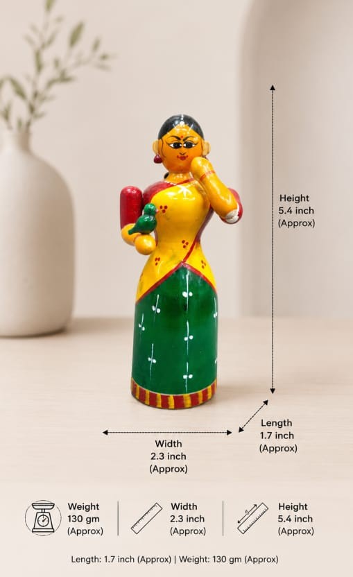 Woman with Parrot – Traditional Hand-Painted Wooden Figurine