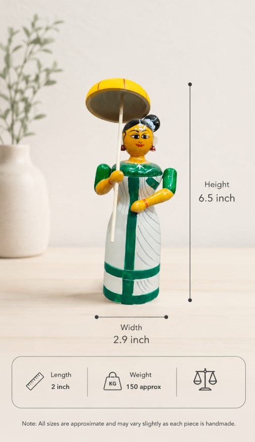 Woman with Umbrella – Traditional Hand-Painted Wooden Figurine
